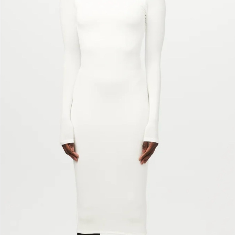 naked wardrobe Cream Long-Sleeve Bodycon Midi Dress